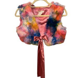 Runway 101 rainbow tie dyed rabbit fur shrug vest top M